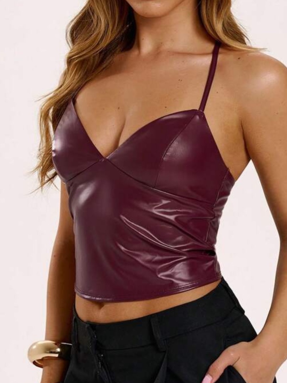 Vegan Leather Burgundy Cami Top - Women
